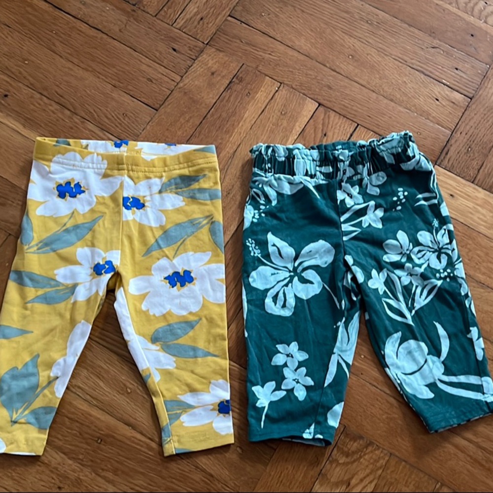 Floral Print Kids Bottoms - Yellow and Green